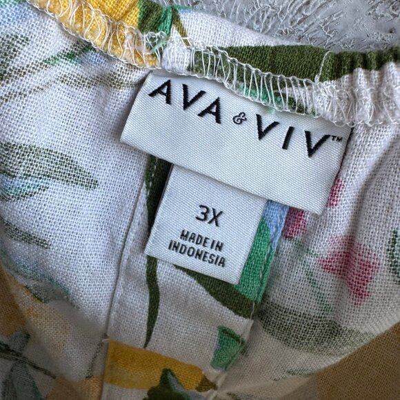 AVA & VIV Sleeveless Linen Blend Back Button Lemon/Floral Print Tank Top Size 3X - Picture 3 of 7